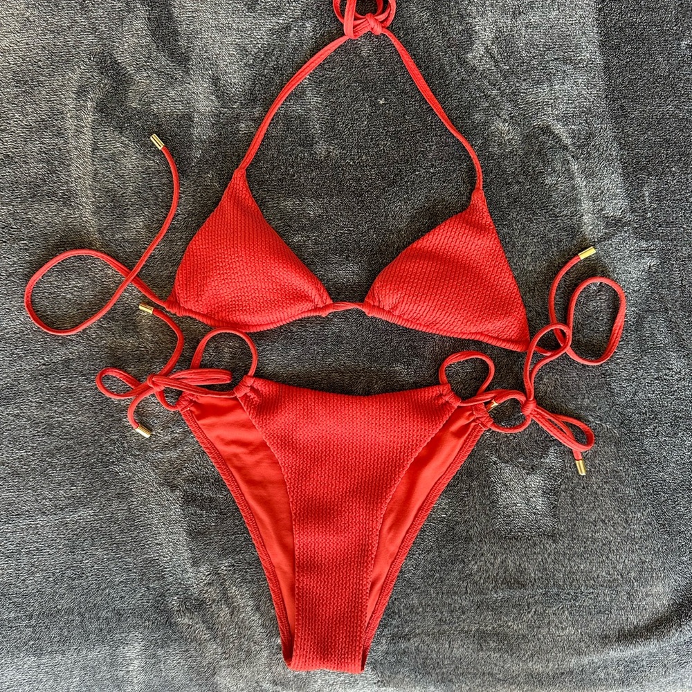 Monday Swimwear Bikini Red Crinkle Fabric